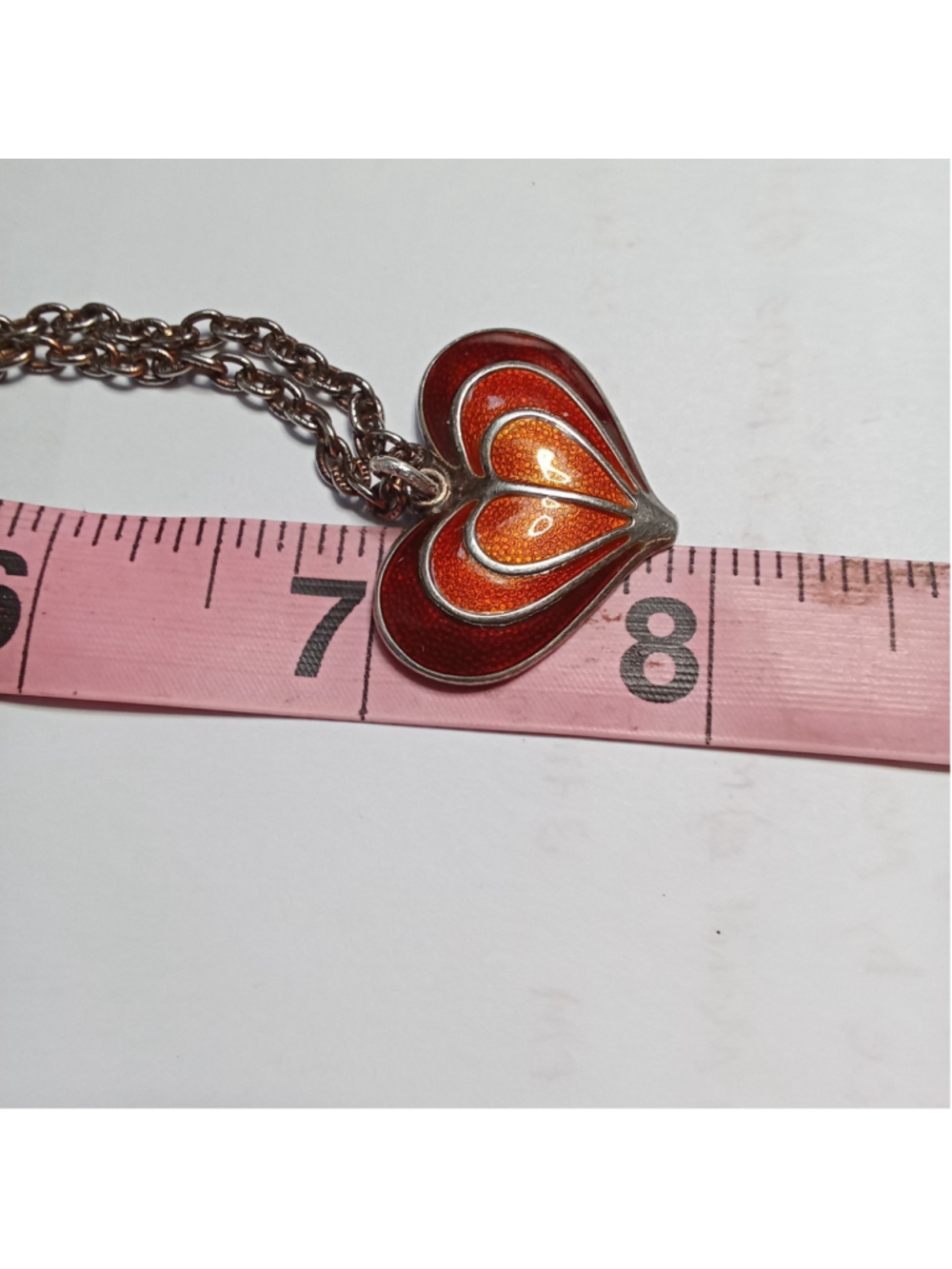 Collectible David-Andersen Red Enamel Heart Necklace in Sterling Silver - Picture 9 of 12